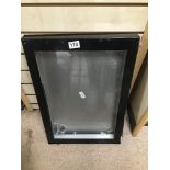 A HEAVY CHROME AND GLASS LOCKABLE WALL MOUNT MENU HOLDER WITH KEY 61 X 41CMS