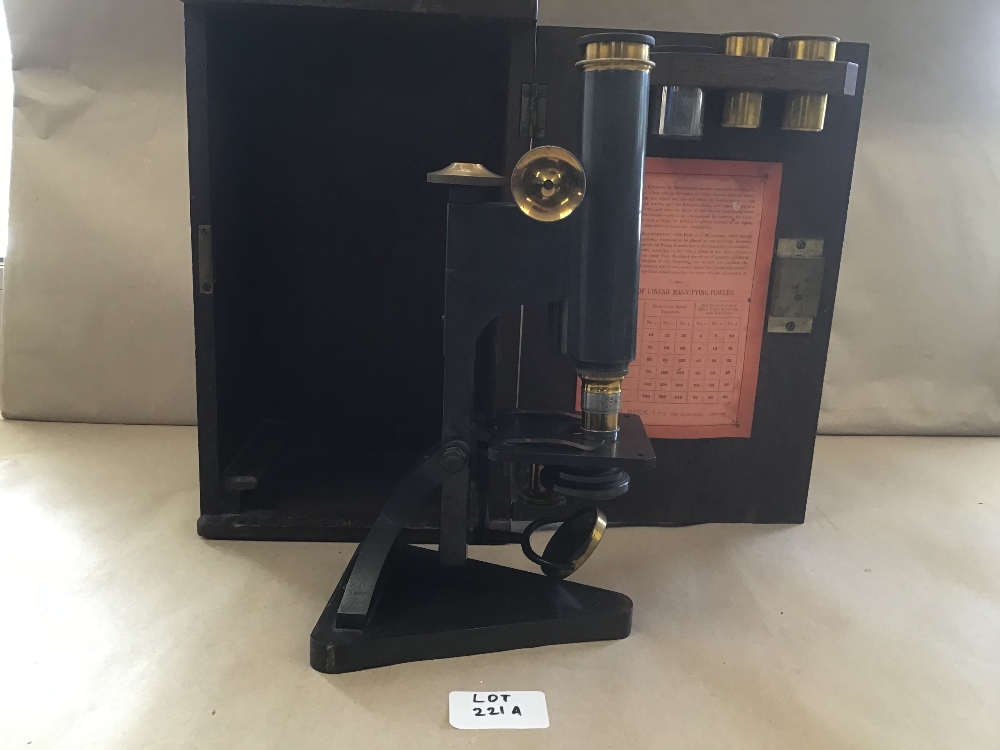 AN EARLY R.J BECK LTD MICROSCOPE IN ORIGINAL WOODEN CASE WITH ACCESSORIES