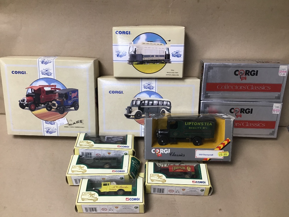 A GROUP OF DIE-CAST VEHICLES, INCLUDING PUBLIC TRANSPORT 97263 SINGLE DECK TRAM ETC