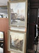A PAIR OF FRAMED AND GLAZED WATERCOLOUR PICTURES OF CONTINENTAL SCENES SIGNED E. ST. JOHN.