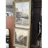 A PAIR OF FRAMED AND GLAZED WATERCOLOUR PICTURES OF CONTINENTAL SCENES SIGNED E. ST. JOHN.