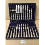 A CASED SET OF CUTLERY WITH SILVER HANDLES