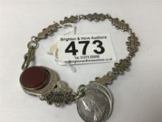 AN UNUSUAL SILVER FOB CHAIN, EACH LINK HALLMARKED AND DATED CONSECUTIVE YEARS 1927-1934, ATTACHED TO