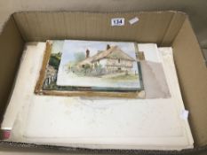 A BOX OF MIXED PICTURES, PAINTINGS, SKETCHES AND PRINTS
