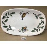 A LARGE HAND PAINTED FRENCH CERAMIC SERVING TRAY BY GIEN, FROM THE MENU SERIES, C.1930'S, 43CM WIDE