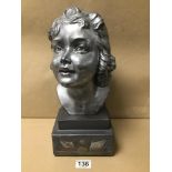 A POTTERY BUST OF A YOUNG LADY MARKED MILANI 1935 36CMS