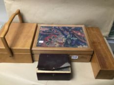 FOUR VINTAGE SEWING RELATED BOXES SOME WITH CONTENTS