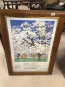 A VINTAGE ROBERT BRIDGES POSTER FRAMED AND GLAZED WITH GREGORY BROWN 73 X 104CMS
