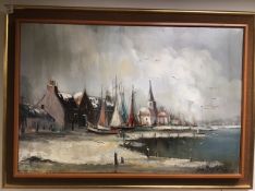 A FRAMED OIL ON CANVAS SIGNED JACK ENGLEFIELD. 89X63CM.