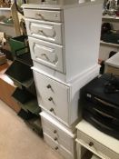 FIVE PIECES OF BEDROOM FURNITURE THREE BEDSIDES CHESTS AND DRESSING TABLE WITH STOOL