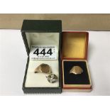 A GENTS 9CT GOLD SIGNET RING, PREVIOUSLY REPAIRED, TOGETHER WITH AN AF 9CT GOLD SIGNET RING AND A