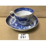 A ORIENTAL BLUE AND WHITE TEA CUP AND BOWL