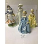 A GROUP OF FOUR ROYAL WORCESTER FIGURES, INCLUDING GRANDMOTHERS DRESS X2 3081, ROSIE PICKING