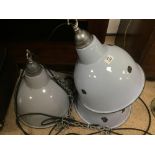 THREE ENAMEL INDUSTRIAL LIGHT SHADES