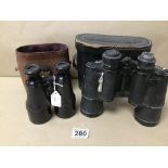 TWO PAIRS OF EARLY BINOCULARS; THE GREGORY BISLEY AND ROYAL 7X50 NO 76033, BOTH CASED