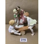 TWO ROYAL WORCESTER FIGURE GROUPS; SISTER 3140 AND SEESAW, LARGEST 17CM HIGH