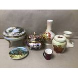 MIXED CHINA ITEMS INCLUDING THREE PIECES OF MINTON PALLISY WARE, ROYAL CROWN DERBY, NORITAKE, AND