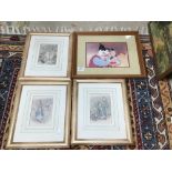 FOUR FRAMED AND GLAZED PRINTS 3 BEATRIX POTTER AND PINOCHOCCIO 40 X 33 CM