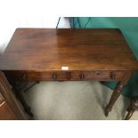 A 19TH CENTURY DESK / TABLE WITH TWO DRAWERS ON ORIGINAL CASTORS