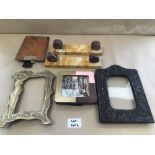 FIVE PHOTO FRAMES A/F INCLUDING AN ART NOUVEAU BRASS ONE