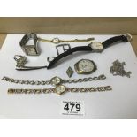 ASSORTED COSTUME JEWELLERY, INCLUDING WRISTWATCHES, SHOE BUCKLE, RING ETC