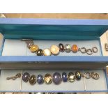 TWO MODERN SILVER BRACELETS MOUNTED WITH SEMI PRECIOUS STONES, BOTH BOXED, 84G