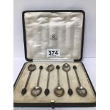 A SET OF SIX SILVER COFFEE BEAN END COFFEE SPOONS, HALLMARKED SHEFFIELD 1921 BY MAPPIN AND WEBB,