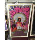 A FRAMED AND GLAZED POSTER JIMI HENDRIX EXPERIENCE 66 X 64CM