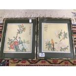 TWO FRAMED AND GLAZED ORIENTAL PAINTING ON SILK 32 X 27 CM