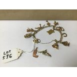 A 9 CARAT GOLD CHARM BRACELET 35.9 GRAMS TOTAL WEIGHT