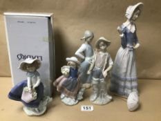 FOUR LLADRO AND ONE NAO LARGEST FIGURE 32CMS HIGH (5221,5222)