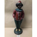 A LARGE CONTINENTAL PAINTED BRONZE FIGURE OF A SMILING CLOWN, 48CM HIGH
