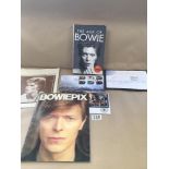 A COLLECTION OF DAVID BOWIE MEMORABILIA PHOTO/BOOK/STAMPS ETC