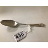 A GEORGE II SILVER DESSERT SPOON, ALTHOUGH HALLMARKS RUBBED APPEARS TO BE C.1760/70'S, 39G