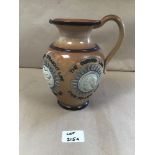 A DOULTON LAMBETH SALTGLAZED WATER JUG C19TH COMMEMORATIVE JUG WILLIAM MACCALL