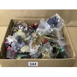 A MIXED BOX OF COSTUME JEWELLERY.