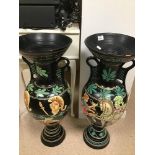 TWO LARGE GRECIAN TERRACOTA BLACK URNS 80 CM