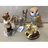 A GROUP BESWICK FIGURES INCLUDING A DONKEY,OWL,CAT AND DOG