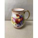 A ROYAL WORCESTER PAINTED CUP DEPICTING FRUITING BLACKBERRIES AMONGST AUTUMNAL FOLIAGE, SIGNED AND