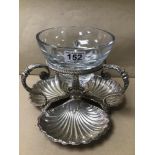 A SILVER PLATED WALKER AND HALL (RD228713) NUT DISH