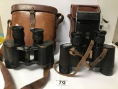A PAIR OF WWII MILITARY BINOCULARS BY TAYLOR-HOBSON, BINO PRISM NO 2 MK III NO 296899, TOGETHER WITH