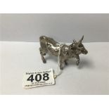AN EDWARDIAN SILVER IMPORT CONTAINER IN THE FOR A BULL, HINGED HEAD, HALLMARKED LONDON 1903 BY ISAAC