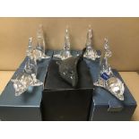 FOUR BOXED GLASS VILLEROY AND BOCH DOLPHINS WITH TWO BOXED CRYSTAL LANGHAM GLASS DOLPHINS