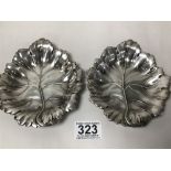 A PAIR OF SILVER CAST SILVER BON BON DISHES FORMED AS VINE LEAVES, HALLMARKED BIRMINGHAM 1967 BY