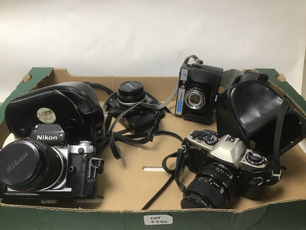 THREE NIKON CAMERAS WITH ONE OTHER, INCLUDES A NIKON F2, FE10, AND A M90 - Image 2 of 7