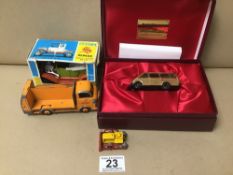 FOUR MODEL VEHICLES, INCLUDING VARIETY CLUB LIMITED EDITION GOLD PLATED SUNSHINE COACH BY LLEDO,