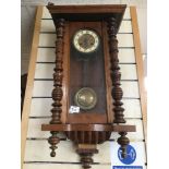 A MAHOGANY VIENNA REGULATOR WALL CLOCK WITH PENDULUM AND KEY