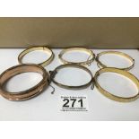 A GROUP OF SIX ASSORTED HINGED BANGLES, INCLUDING TWO SILVER EXAMPLES, ONE WITH 9CT GOLD OUTER,