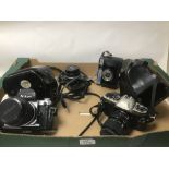 THREE NIKON CAMERAS WITH ONE OTHER, INCLUDES A NIKON F2, FE10, AND A M90