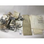 A QUANTITY OF LATE 19TH/EARLY 20TH CENTURY EPHEMERA, INCLUDING BLACK AND WHITE PHOTOGRAPHS, LAND
